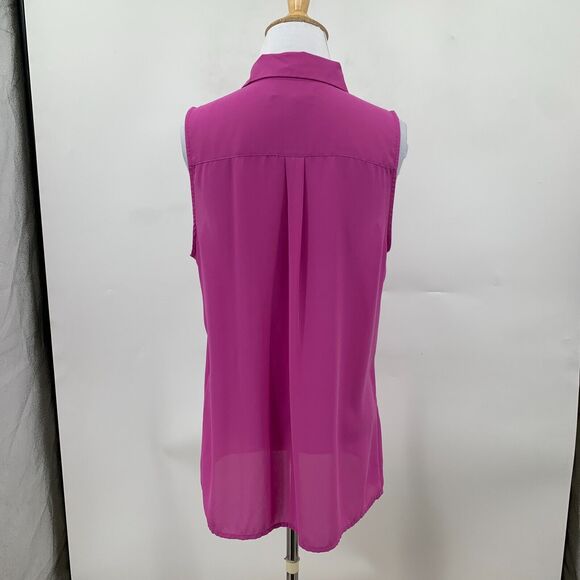 Banana Republic Blouse Womens M Medium Orchid Sleeveless Button Up Pleated Chest - Picture 6 of 11